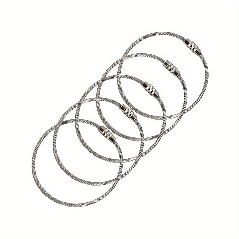 5pcs Stainless Steel Wire Keychain Keyring Luggage Tag Screw Key Chain