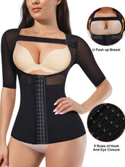 Front Buckle Shaping Tops Short Sleeve Tummy Control Slimmer Open Bust Top