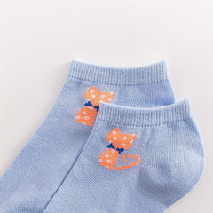 5 Pairs Cartoon Spotted Cat Short Socks Cute Ankle Stockings Women's Hosiery