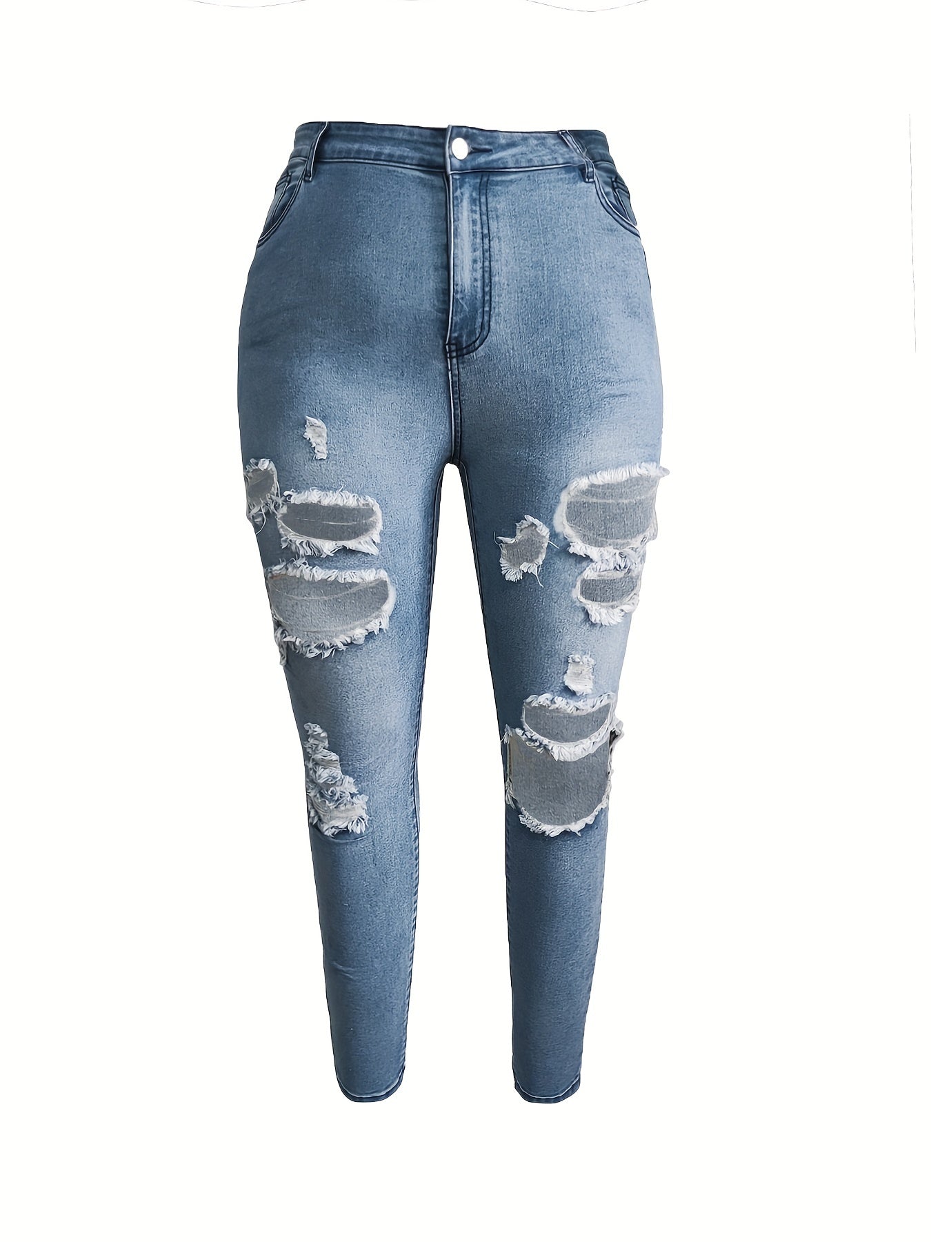 Plus Ripped High Rise Button Fly Skinny Jeans