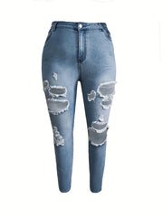 Plus Ripped High Rise Button Fly Skinny Jeans