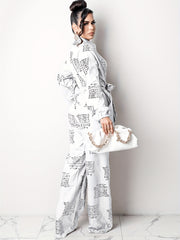 Letter Print Tie Front Jumpsuit Long Sleeve Women's Clothing