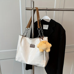 Large Capacity Tote Bag Casual PU Leather Shoulder Bag With Pendant