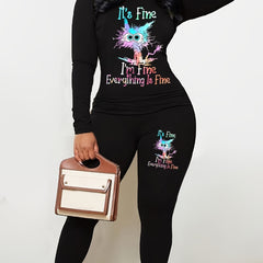 Letter Print Matching Two piece Set Casual Long Sleeve T shirt & Leggings