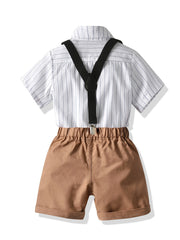 Boys Gentleman Short Sleeve Shirt & Khaki Suspender