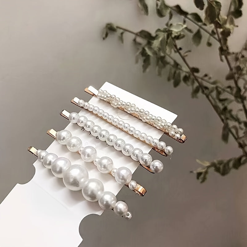 5pcs Sparkling Faux Pearl Hair Clips Vintage Hair Accessories