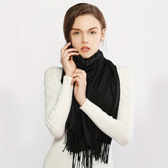 Monochrome Fringed Shawl Wrap Y2K Retro Cashmere Scarf