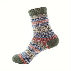 5 Pairs Geometric Pattern Mid Tube Socks, Women's Stockings