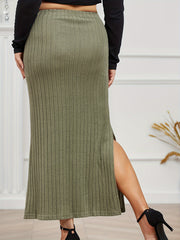 Ribbed Maxi Skirt High Rise Side Split
