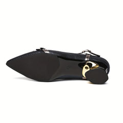 Floral Chunky Heel Pointed Toe Pumps with Buckle Strap