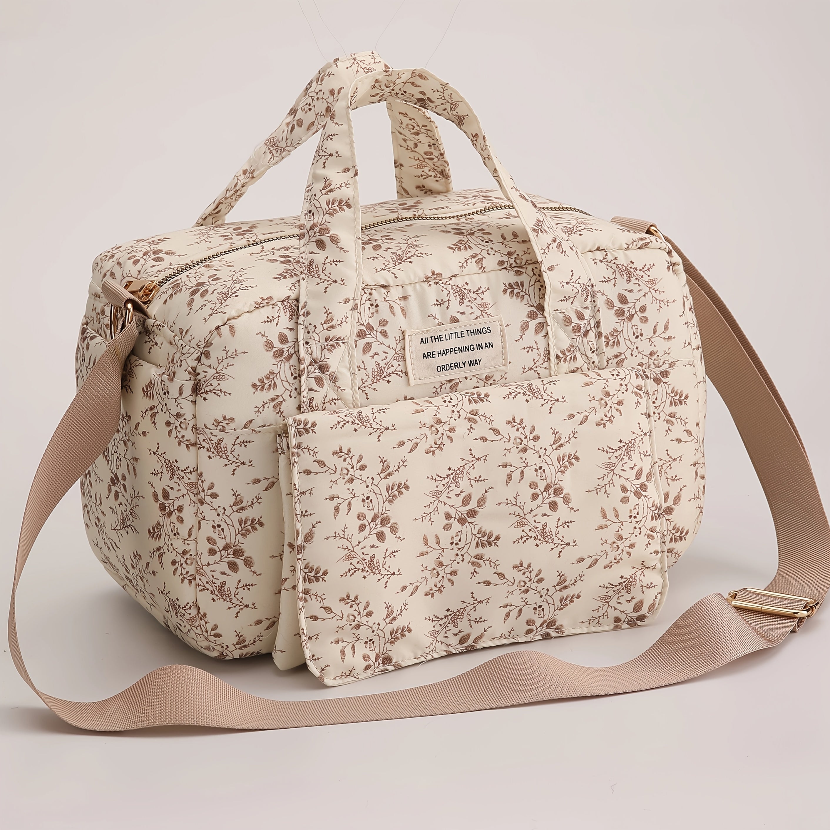 Brown Leaf & Lemon Print Diaper Bag Mommy Organizer