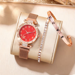 Kids Flower Rhinestone Watch & Heart Jewelry Set