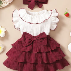 2pcs Baby Girls Bowknot Ruffle Sleeve Dress & Headband Set