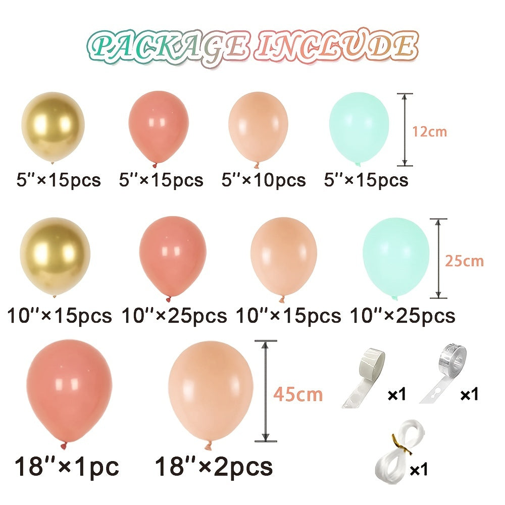 140pcs Balloon Garland Arch Set in Pink, Green, Gold, and Skin Tones