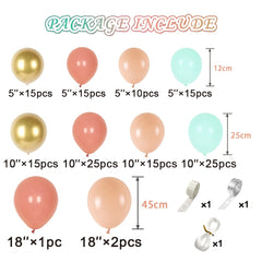 140pcs Balloon Garland Arch Set in Pink, Green, Gold, and Skin Tones