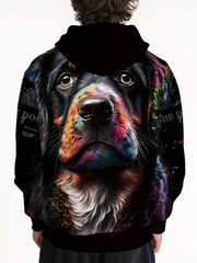 3D Print Dog Hoodie for Men, Comfy Loose Hooded Pullover