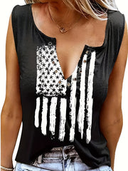 Women's Flag Print Tank Top V-Neck Sleeveless Casual Top