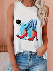 Graphic Print Crew Neck Tank Top for Summer Women's Clothing