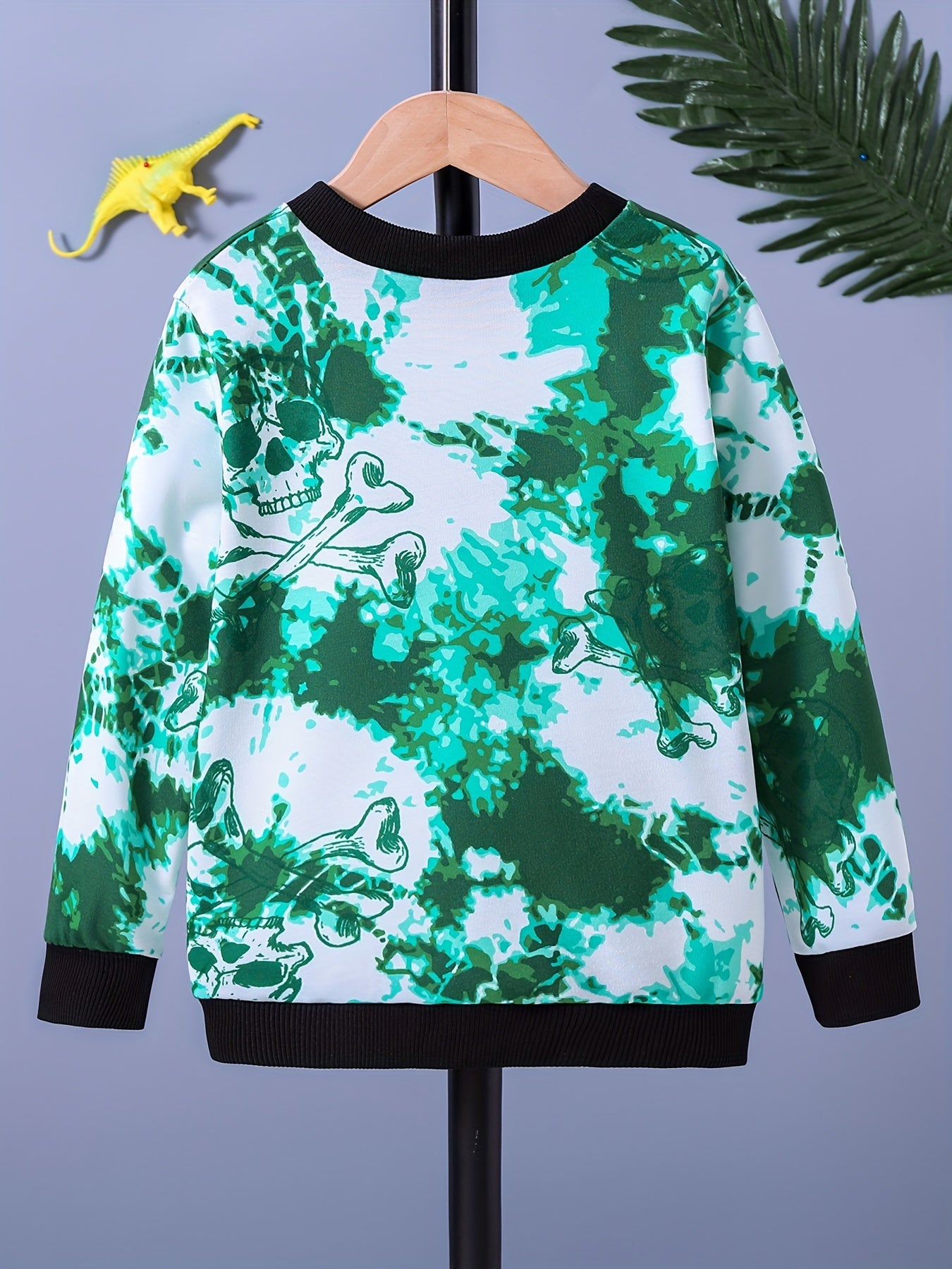 Boys Tie Dye Dinosaur Print Sweatshirt Crew Neck Top