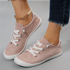 Women's Pink Flat Canvas Shoes Casual Low Top Lace Up Sneakers