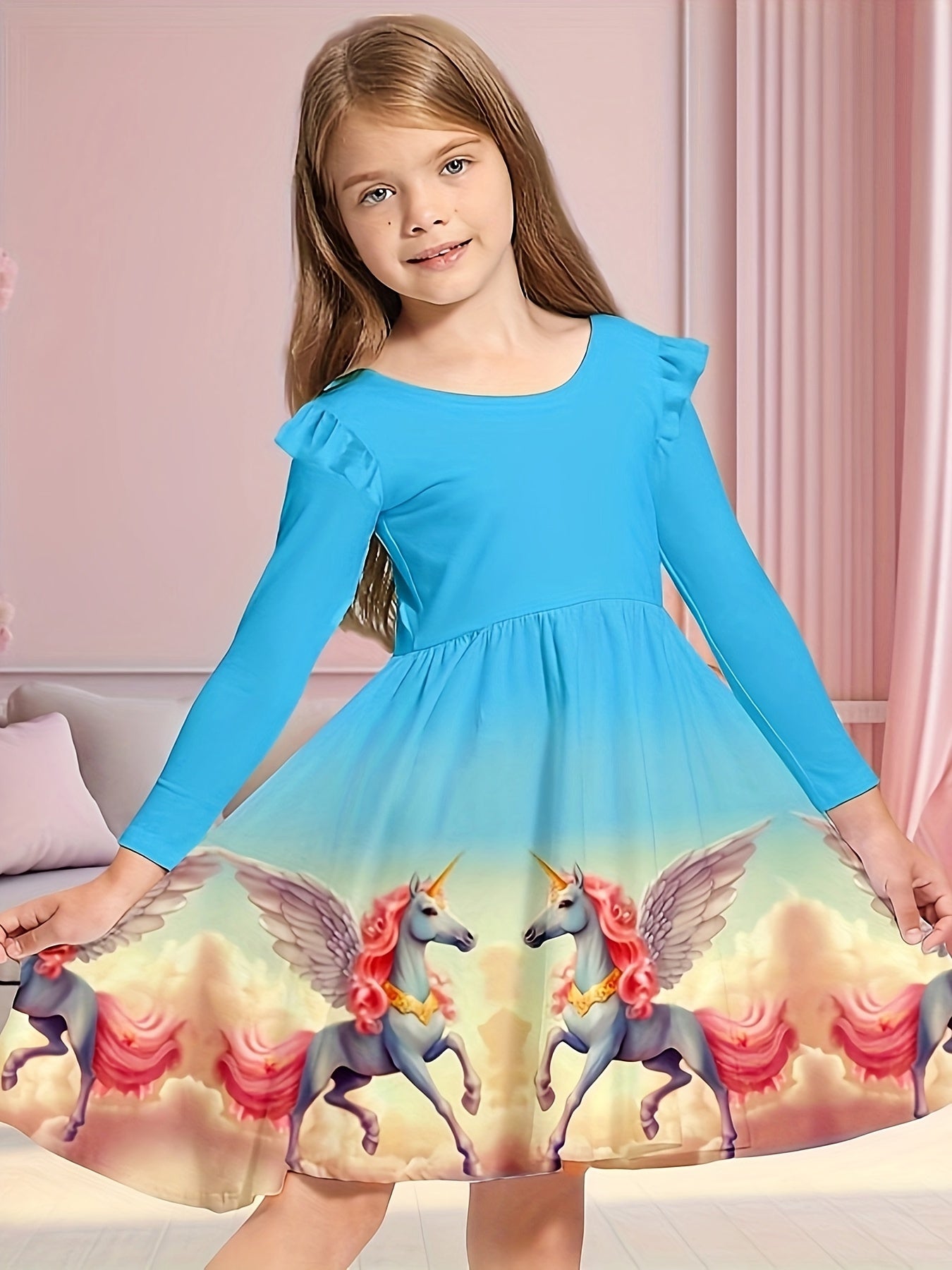 Unicorn Starry Sky Dress with Flutter Trim