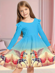 Unicorn Starry Sky Dress with Flutter Trim