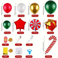 225pcs Christmas Balloon Garland Arch Kit - Candy, Cane, Latex, Star Balloons