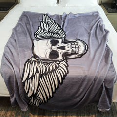 Skull Print Throw Blanket Cozy Flannel Casual Blanket for Camping Sofa