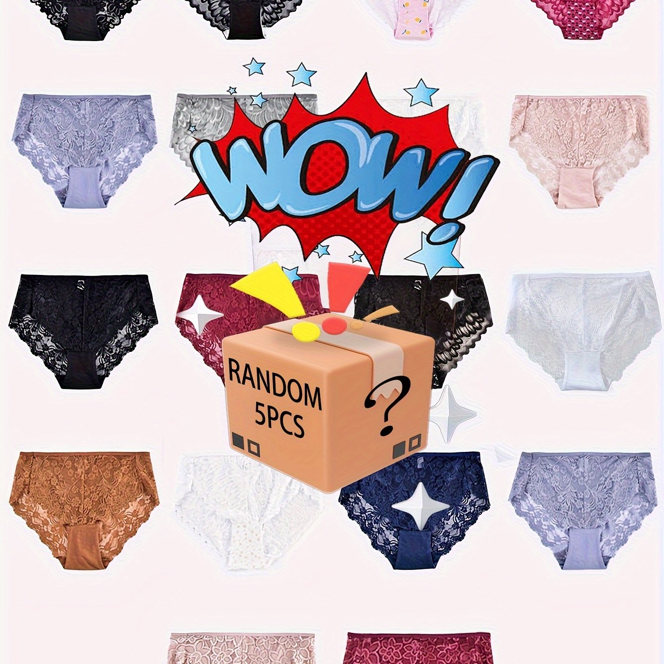 5 Pack Plus Size Panties Set Women's Plus Soft Contrast Lace Briefs