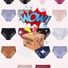 5 Pack Plus Size Panties Set Women's Plus Soft Contrast Lace Briefs