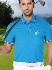 Men's Golf Print Polo Shirt Casual Stretch Lapel Button Short Sleeve
