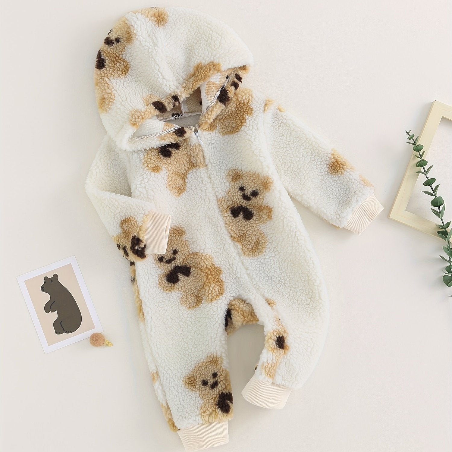 Plush Bear Graphic Hoodie Baby Toddler Jumpsuit