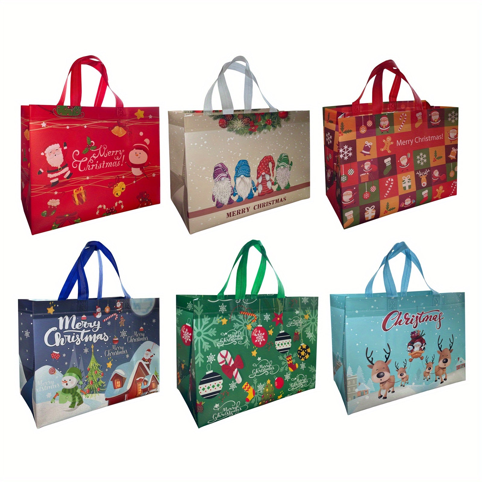 4 Pcs Christmas Tote Bags Reusable Xmas Gift Bags Treat Goodie Bag Waterproof