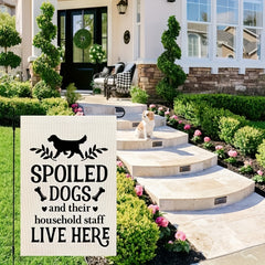 Spoiled Dogs Live Here Garden Flag - Double Sided Burlap Yard Decoration