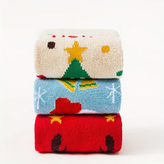 Christmas Socks For Kids Cartoon Snowman Tree Pattern Holiday Socks Boys Girls
