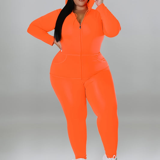 Solid Hoodie & Leggings Set Women's Plus High Stretch Casual 2pcs Set
