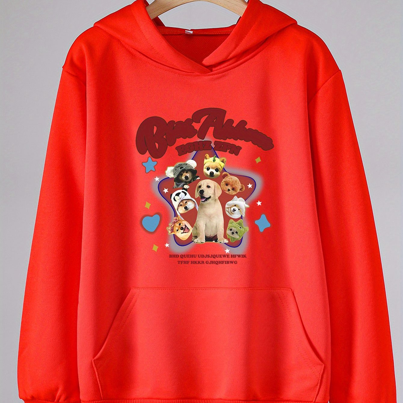 Sweet Puppy Print Hoodies Girls Comfy Hooded Pullover Tops With Pocket