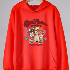 Sweet Puppy Print Hoodies Girls Comfy Hooded Pullover Tops With Pocket