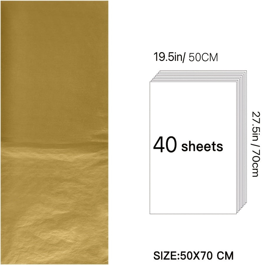 40 Metallic Golden Tissue Paper Sheets for DIY Crafts, Pack Bags, 49x53x69.85 cm