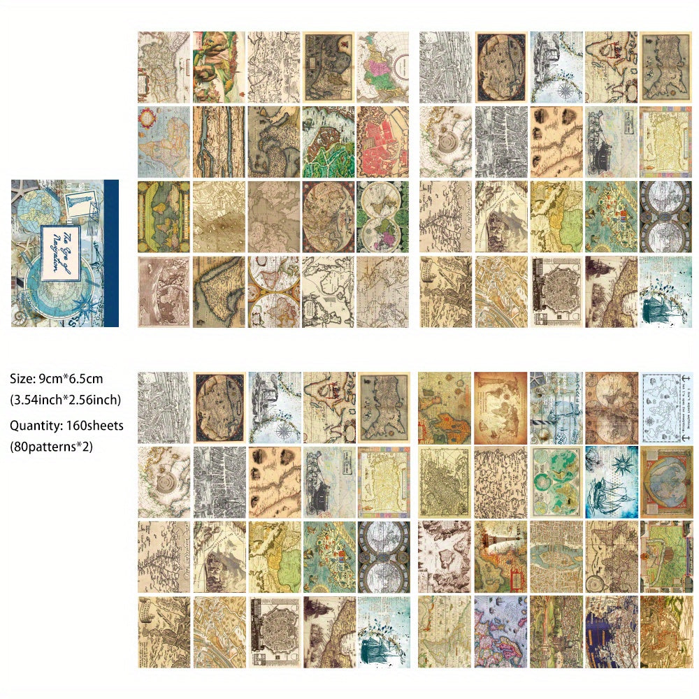 160 Sheets Vintage Navigation Map Scrapbook Paper