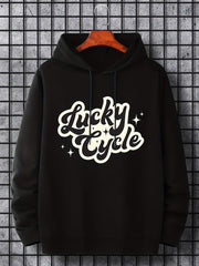 Men's Lucky Cycle Print Hoodie Slightly Stretch Drawstring Hooded Sweatshirt