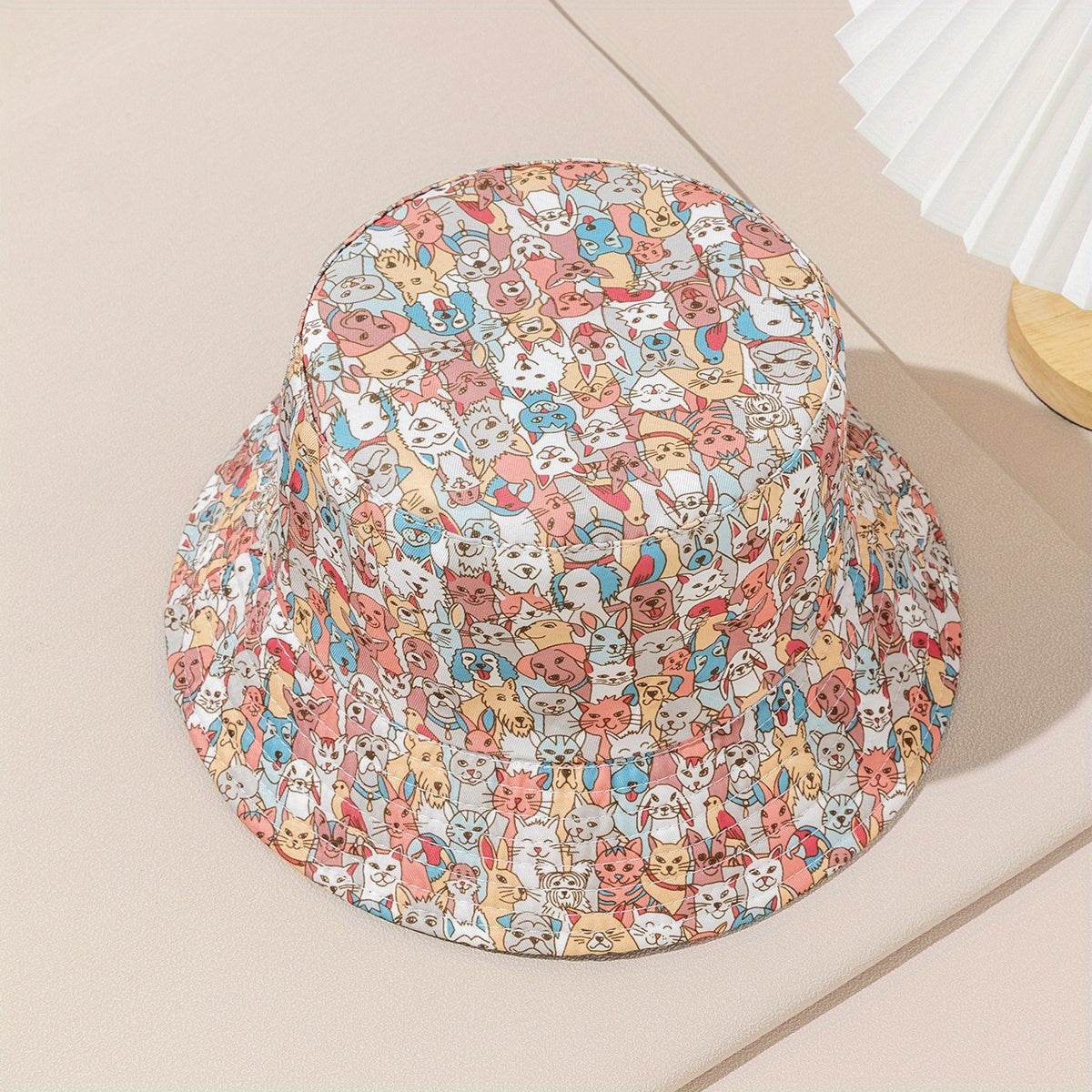 Pet Family Bucket Hat Dog Cat Rabbit Print Reversible Basin Hat Unisex Casual