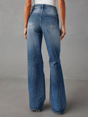 Washed Ripped High Rise Straight Leg Jeans