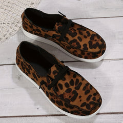Leopard Print Lace-Up Flat Shoes for Women