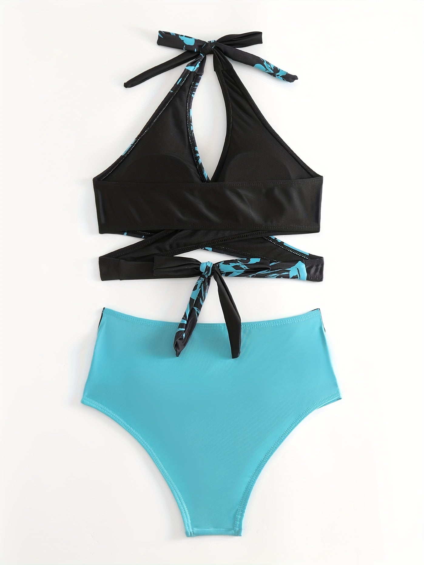 Floral Bikini Set Halter V Neck High Cut Swimsuit