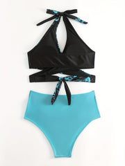 Floral Bikini Set Halter V Neck High Cut Swimsuit