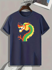 Dragon Pattern Print Men's Sports T-shirt
