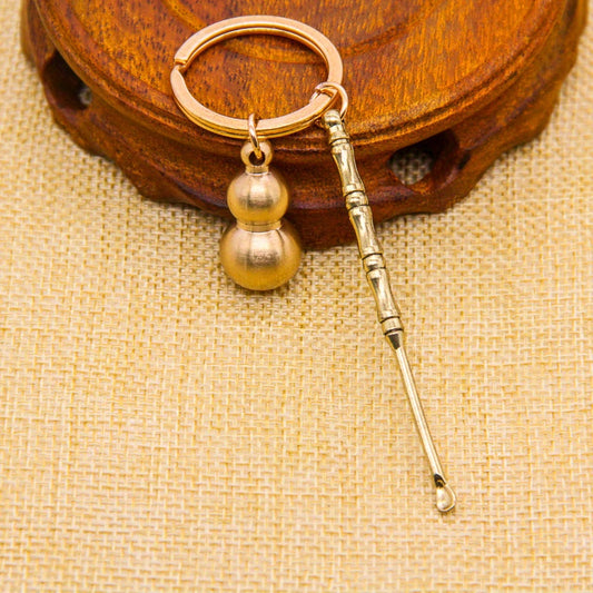 Portable Brass Ear Pick Keychain with Gourd Pendant