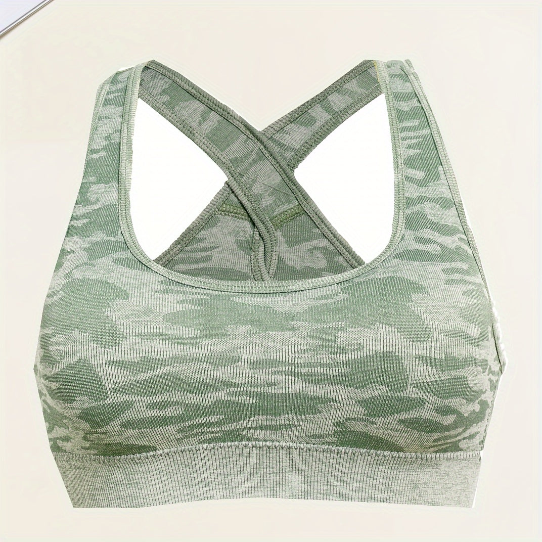 Girls Camo Seamless Sports Bra Cross Back Strap