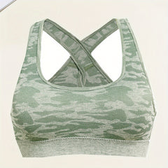 Girls Camo Seamless Sports Bra Cross Back Strap